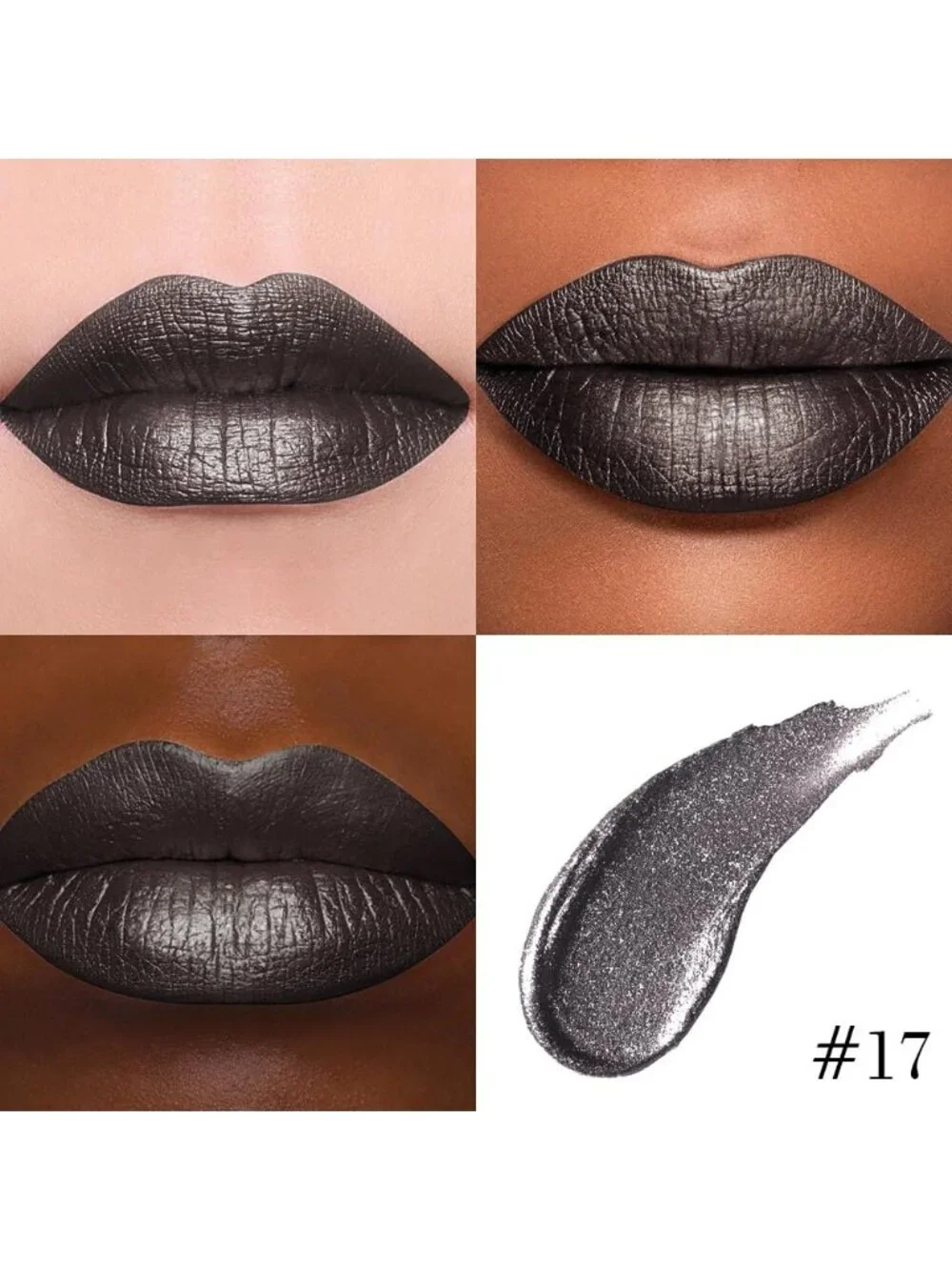 Women 17# Black Coal-Metallic 2-in-1 Metallic Long Lasting Lipstick & Lip Liner